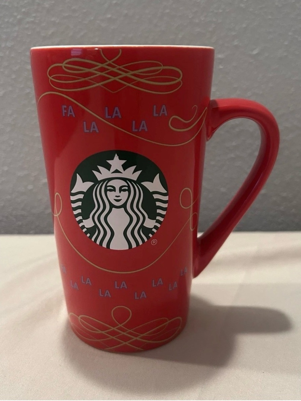 Starbucks Christmas tall mug FaLaLaLa 2020 Red 14 oz